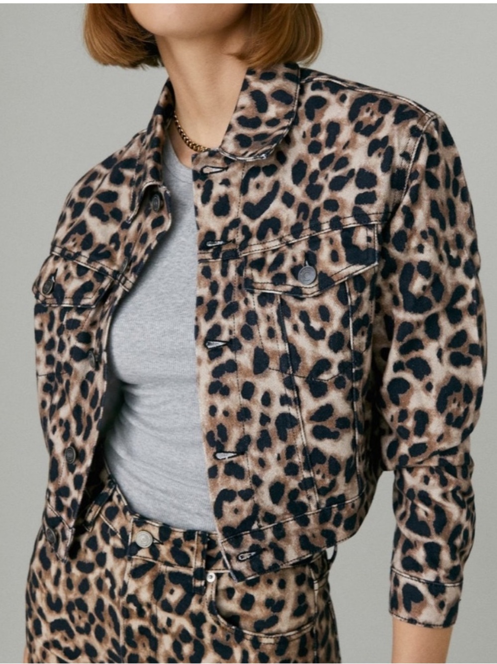 Reformation Cora Shrunken Denim Trucker Jacket Cheetah Size Small